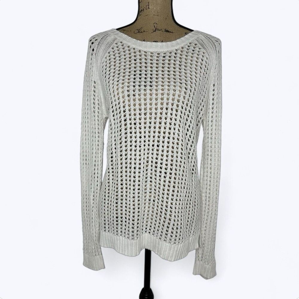 ANA Open Knit Sweater Womens Sz XL White Beach Coastal Vacation Fall Layer Basic